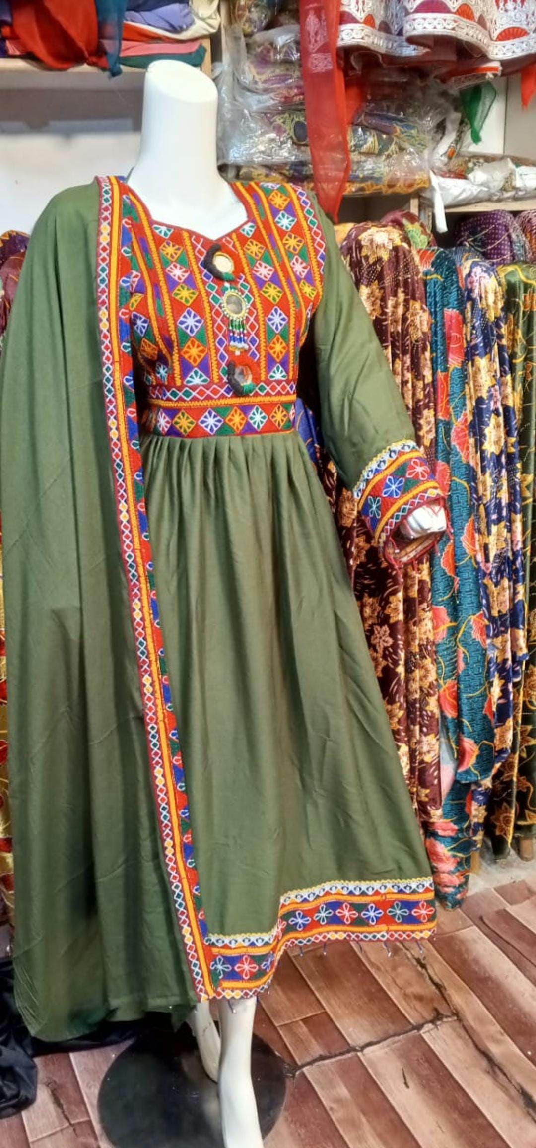 afghani dress 3pcs Regular Free Size shalwar Frock dubata with patch work long length frock
