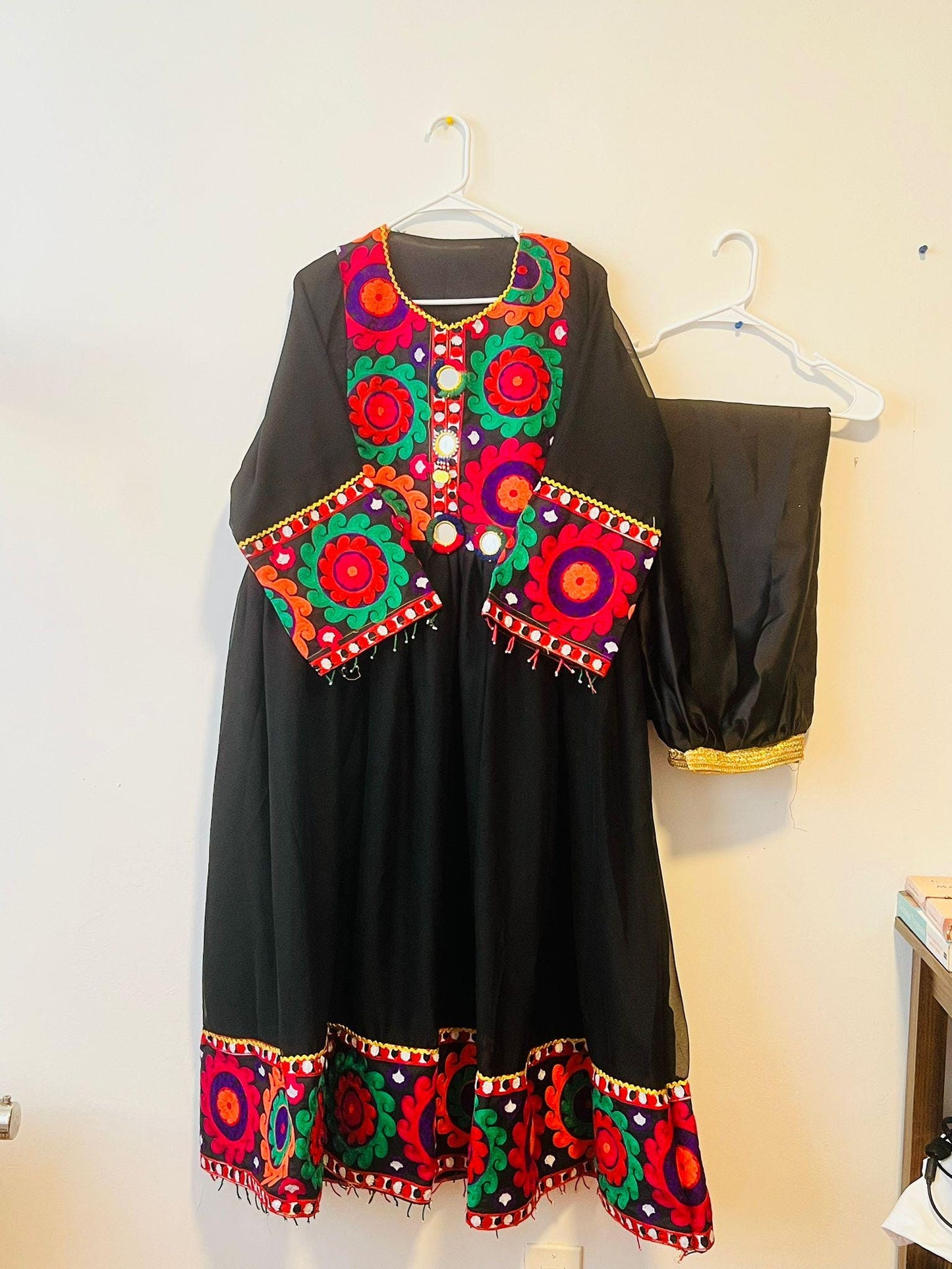 Elegant Afghan Cultural Dress - Traditional Embroidered Frock Dress for Women - Available in White and Black - Chiffon and Silk