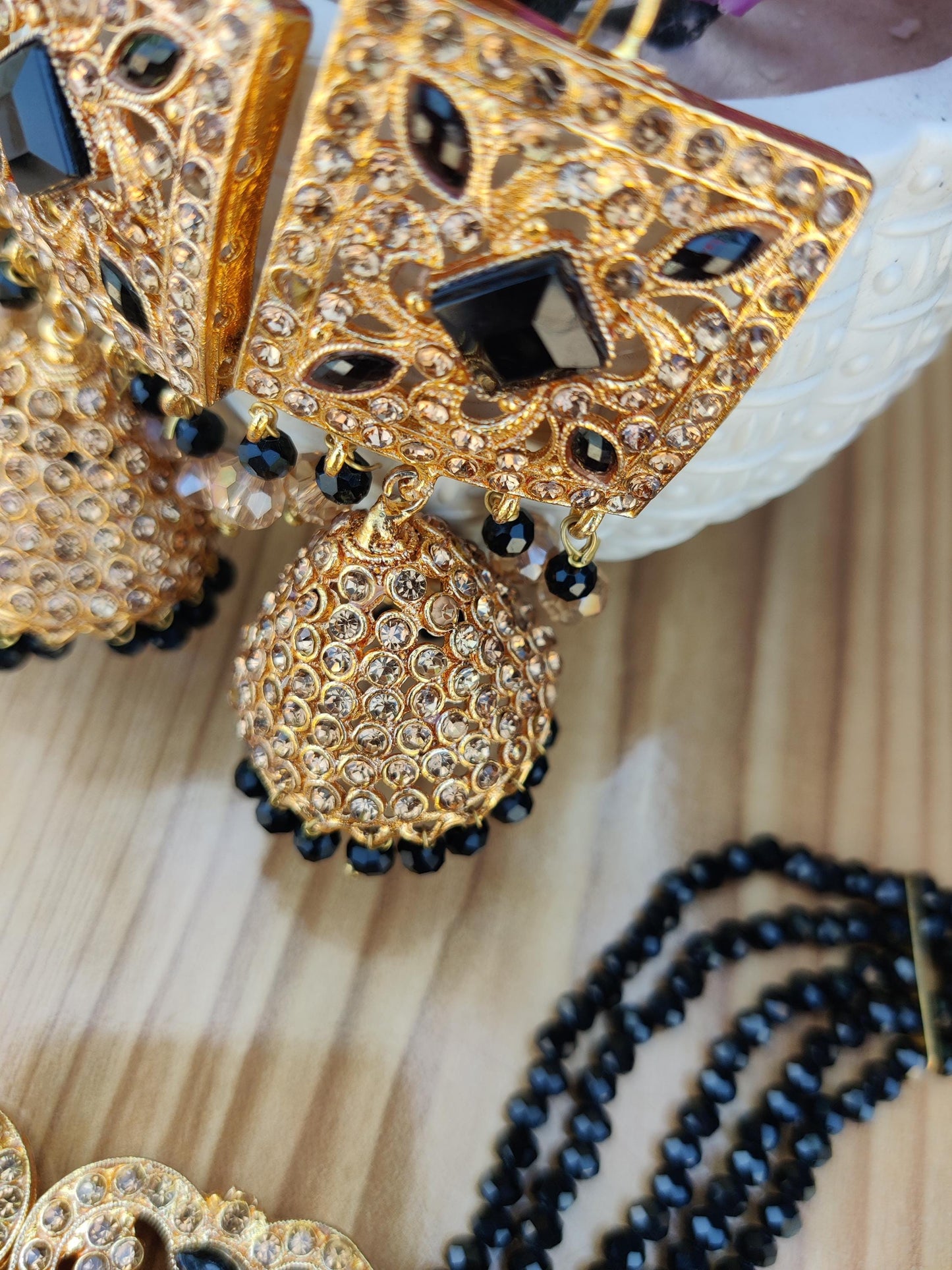 Black Beaded Handmade Necklace set for women | Earrings, bindia, choker, Black beaded choker | Haar, Jhumkay, bindi