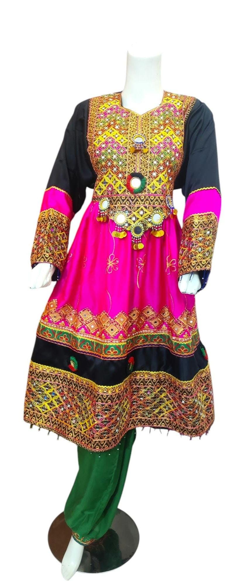 Afghani Traditional Attire | Afghan Embroidered multi color cultural ready to wear shalwar suit for women | Women's Readymade Frock Dress