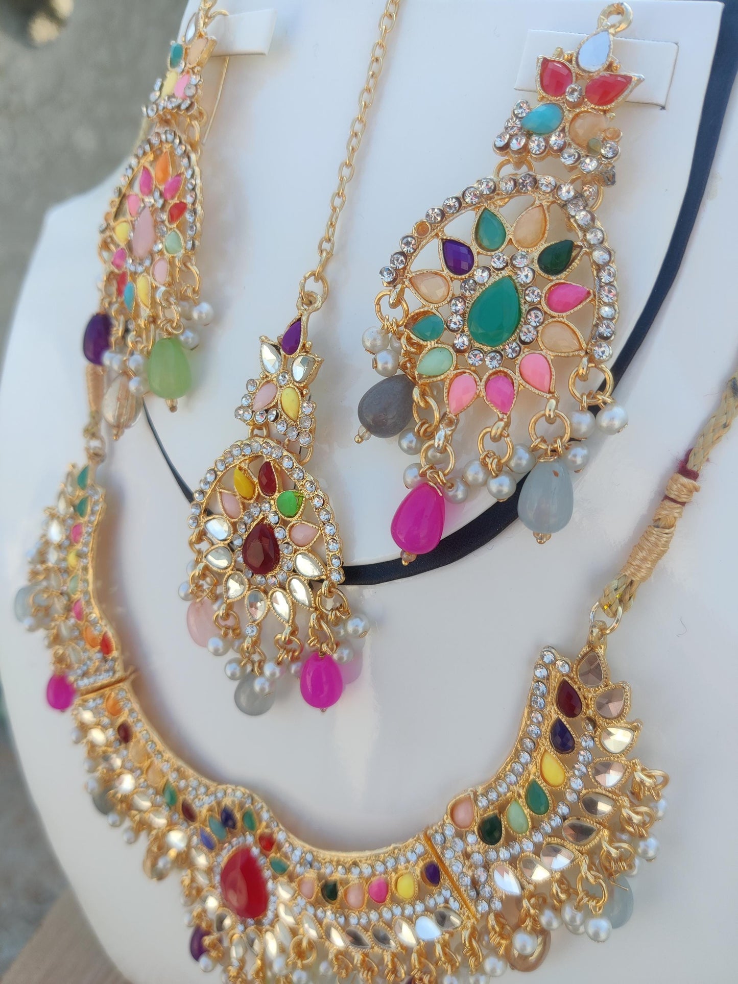 Afghani Cultural jewelry set for women - Women's choker set - necklace, earrings, haar , partywear necklace - multicolor handmade necklace