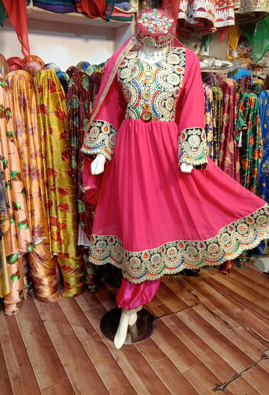 Afghani cultural Charma dress for women, 3pcs afghani dress, formal outfit for women, with shalwar, qameez, dubata, partywear dress