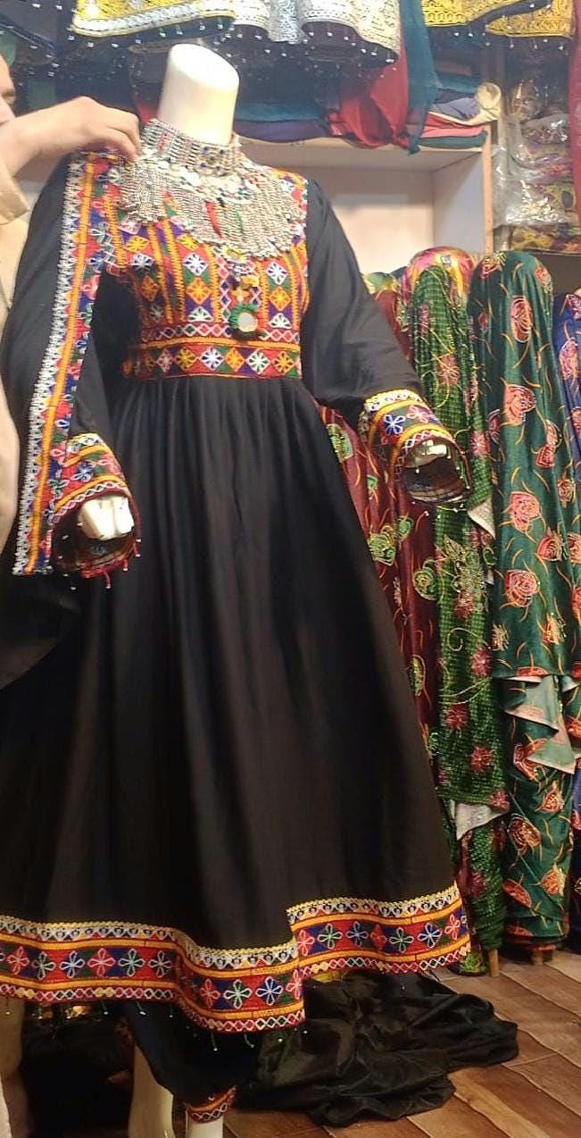 afghani dress 3pcs Regular Free Size shalwar Frock dubata with patch work long length frock