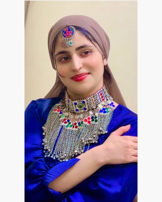 Afghani Traditional Handmade Necklace set for women, Afghan cultural heavy jewelery set, women's formal Necklace, earrings, (jhumkay) bindya