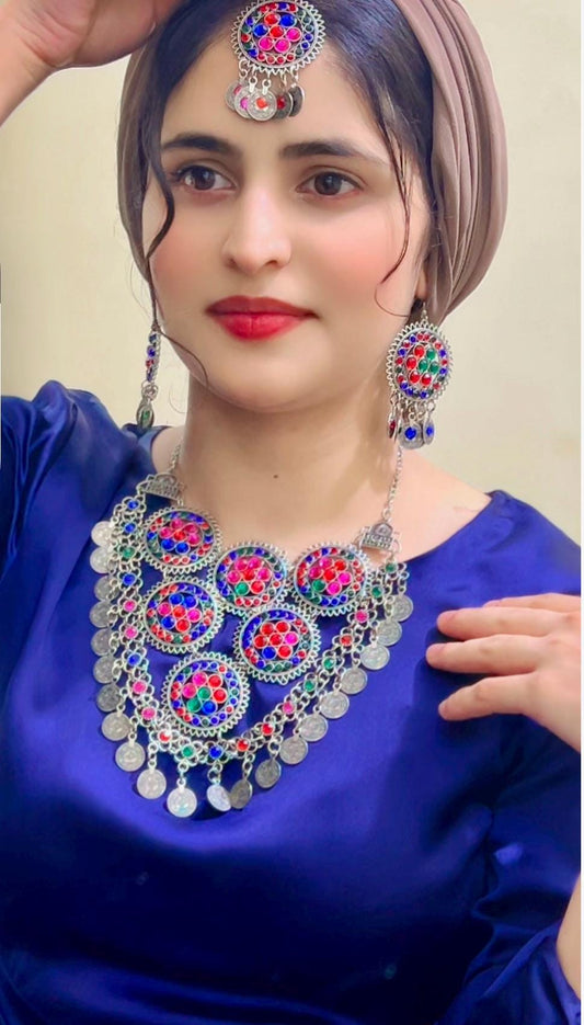 Afghani necklace for women, Necklace Earing, bindi, gift for her, jewelry for women, Afghani traditional jewelry set, handmade necklace set,