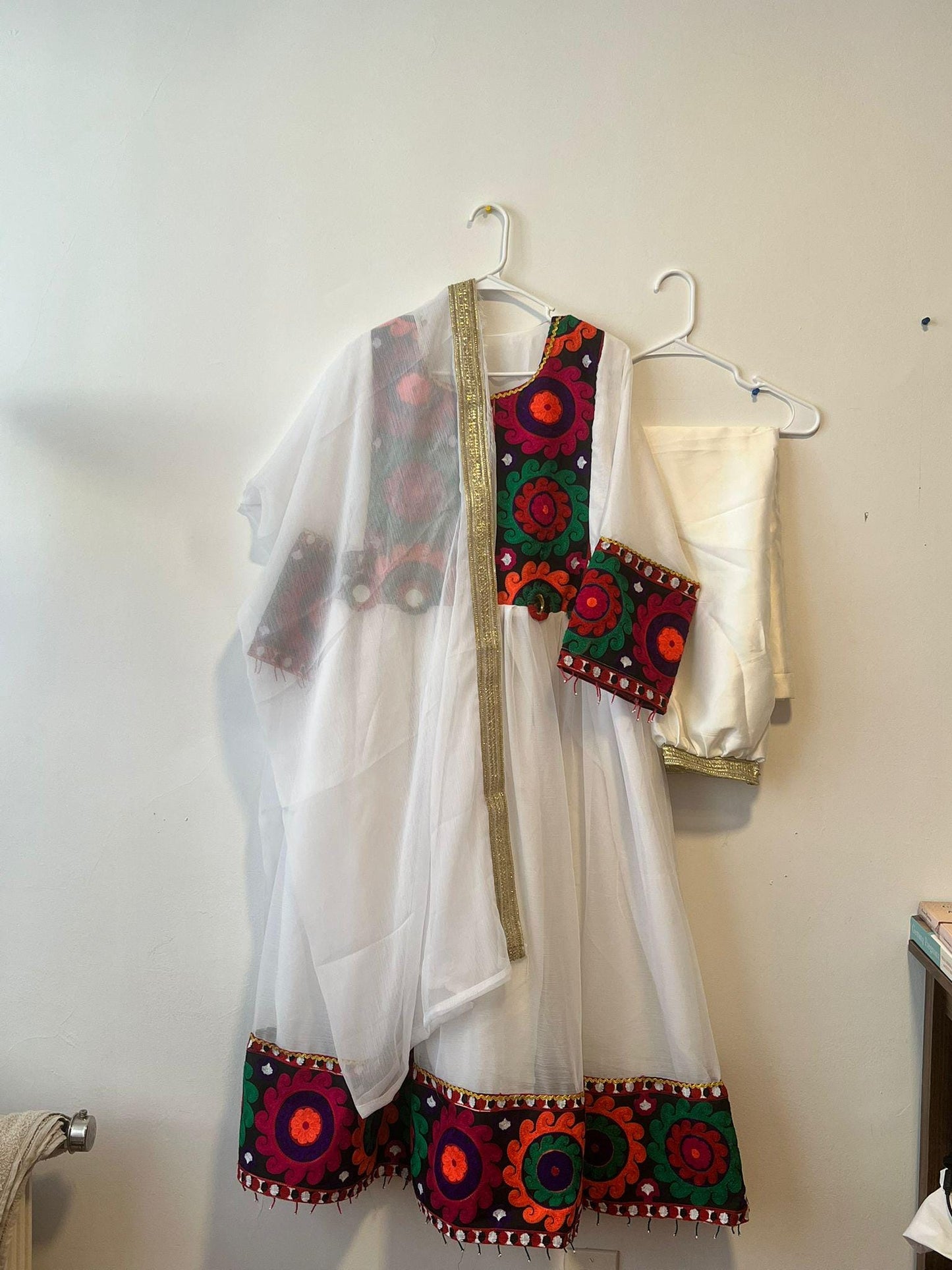 Elegant Afghan Cultural Dress - Traditional Embroidered Frock Dress for Women - Available in White and Black - Chiffon and Silk