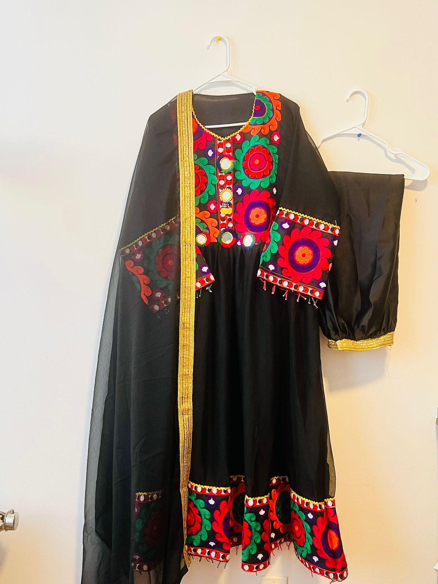 Elegant Afghan Cultural Dress - Traditional Embroidered Frock Dress for Women - Available in White and Black - Chiffon and Silk