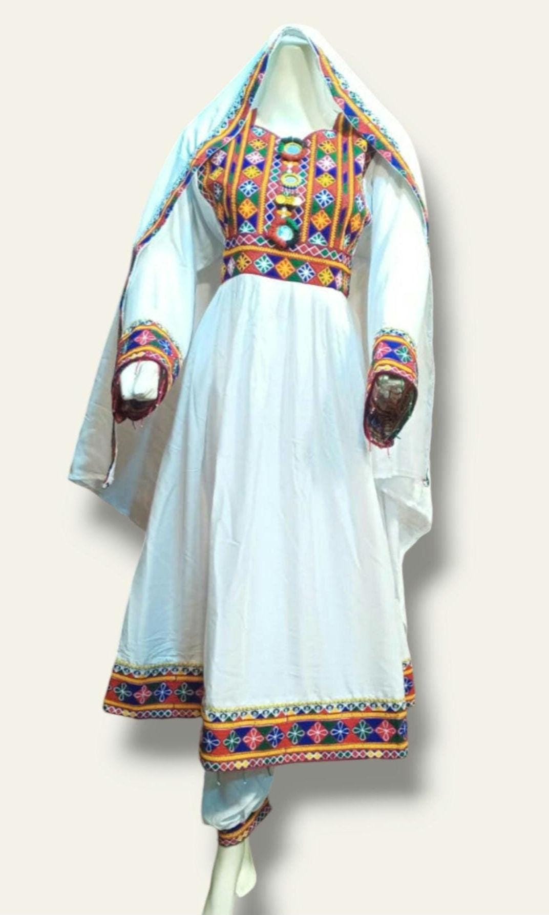 afghani dress 3pcs Regular Free Size shalwar Frock dubata with patch work long length frock
