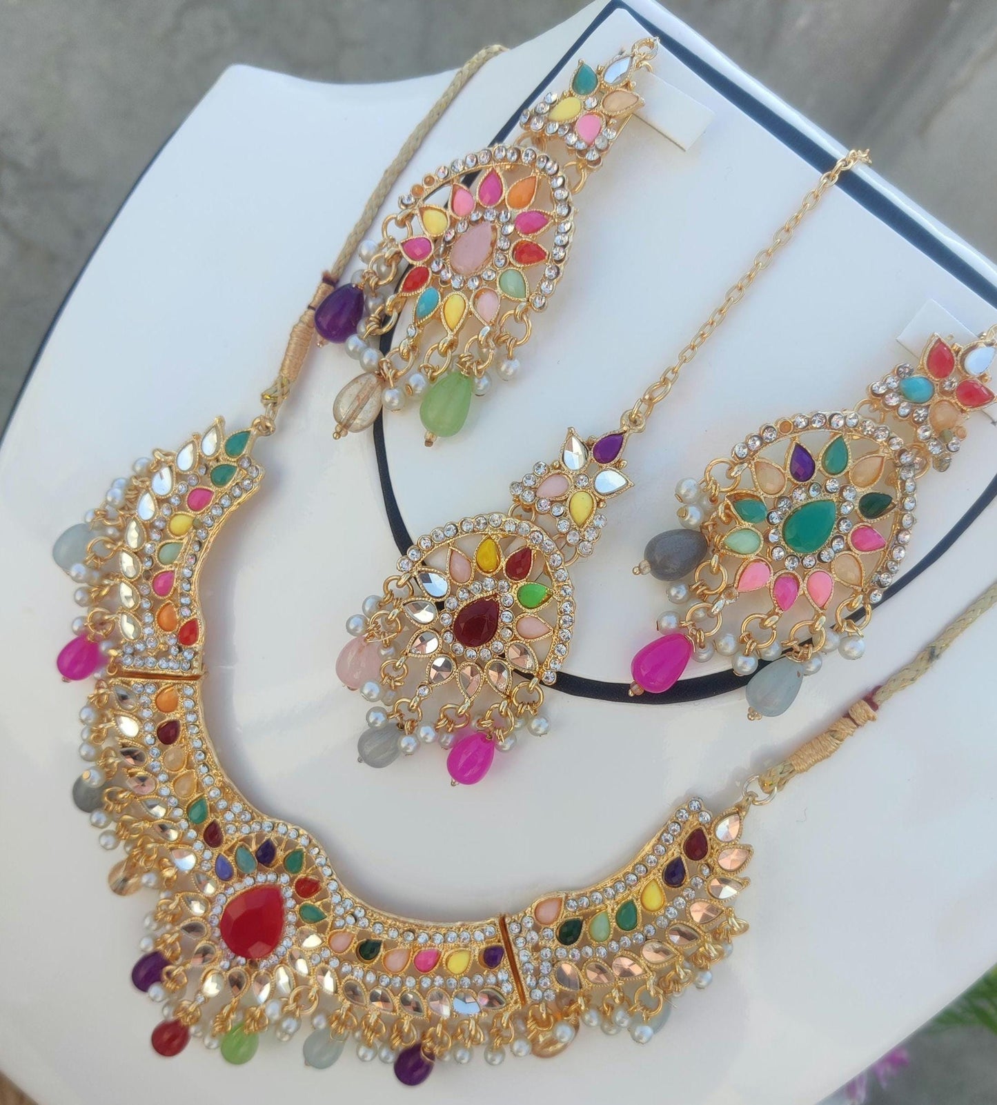 Afghani Cultural jewelry set for women - Women's choker set - necklace, earrings, haar , partywear necklace - multicolor handmade necklace