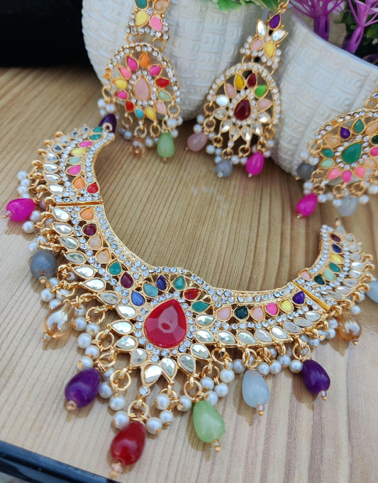 Afghani Cultural jewelry set for women - Women's choker set - necklace, earrings, haar , partywear necklace - multicolor handmade necklace