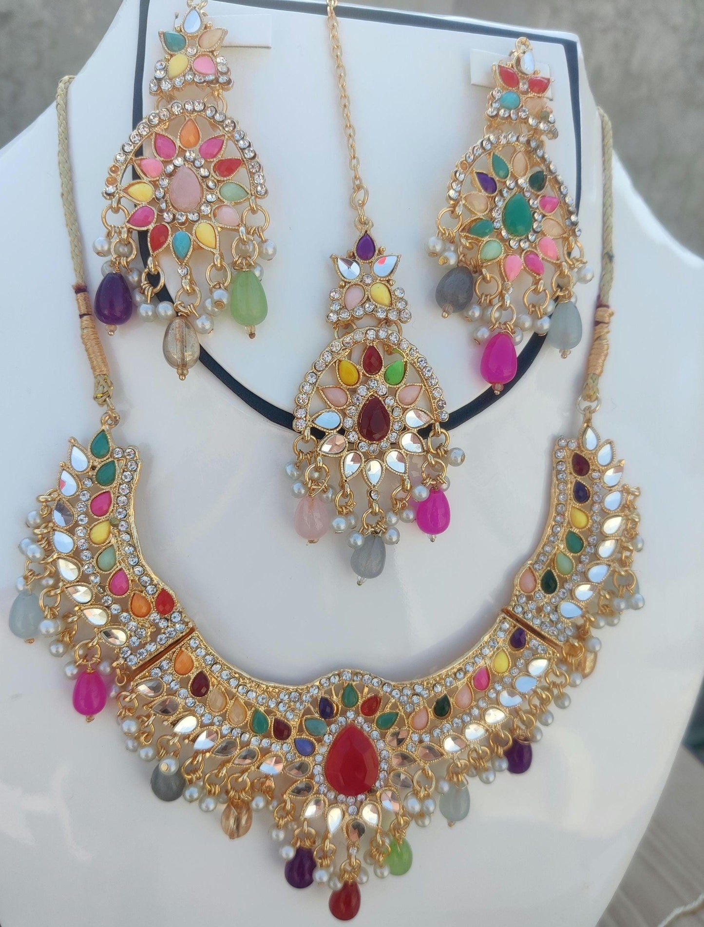 Afghani Cultural jewelry set for women - Women's choker set - necklace, earrings, haar , partywear necklace - multicolor handmade necklace